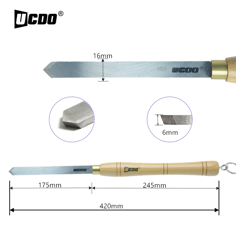 UCDO HSS 16mm Woodturning Tools Spear Scraper Straight Spear Point Neg Rake Woodworking Turning Chisel for Wood Lathe