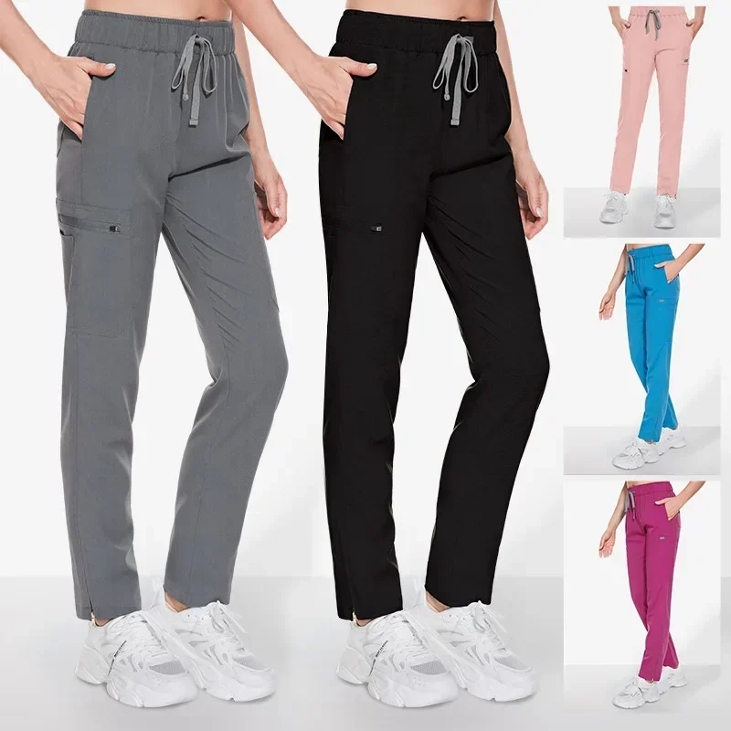 Pantalon d'uniforme de travail multi-poches, taille élastique, fermeture éclair, haute qualité, pantalons de séparation, clinique dentaire, vétérinaire, mode