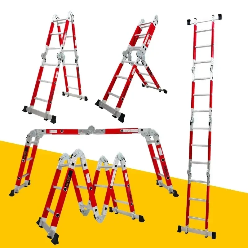 Jiudeng manufacturer FRP multi-functional folding ladder four-fold telescopic ladder portable lifting platform ladder