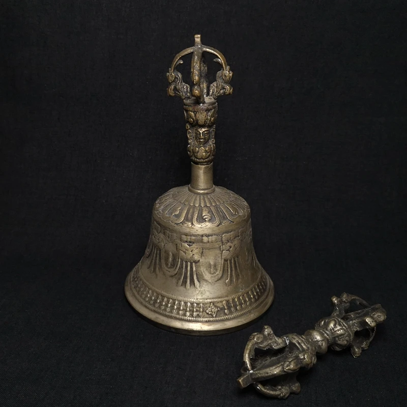 1919-art-antique-taille-16-×-93-cm-collection-unique-chine-tibetain-vieux-cuivre-main-secouer-petite-cloche-vajry-pilon