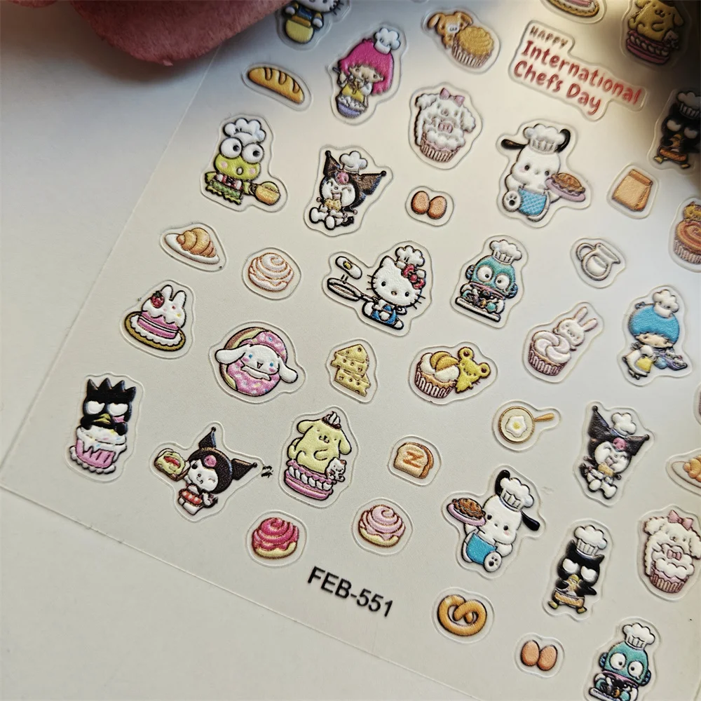 1 sheet Kuromi Sanrio Cartoon New 5D Relief Nail Art Stickers Nail Decals for Manicure fashion Design DIY Happy Accessories