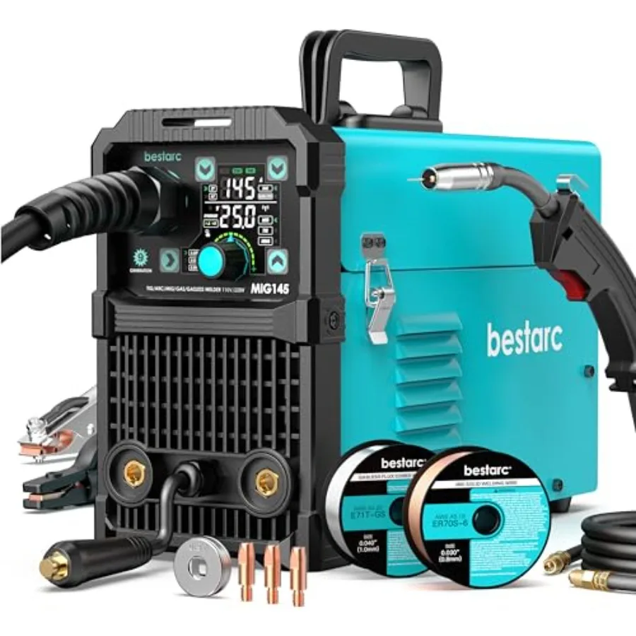 

MIG welding machine for home garage use aluminum alloy body black color 4-in-1 functionality with gasless flux-core capability