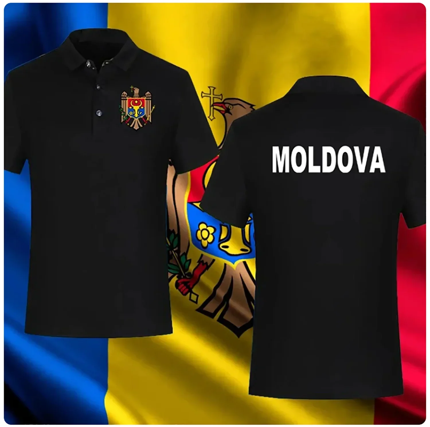 Moldova Moldovan MDA MD Polo Shirts Men Front Back Printing Brands Printed For Country 100_ Cotton Nation Team Flag Polo T Shirt