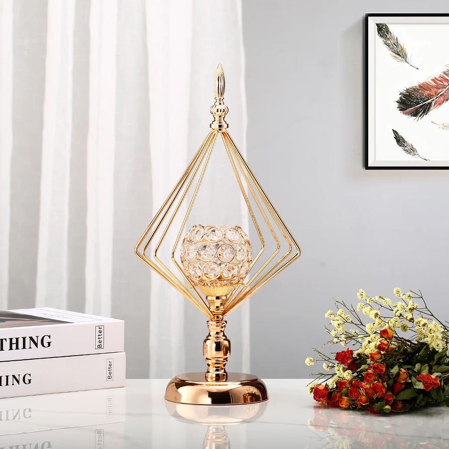 1pc Crystal Golden Flower Vase Candle Holder Candlestick For Home Decor For Dining Table Decor Weddeing Ramadan Flower Pot