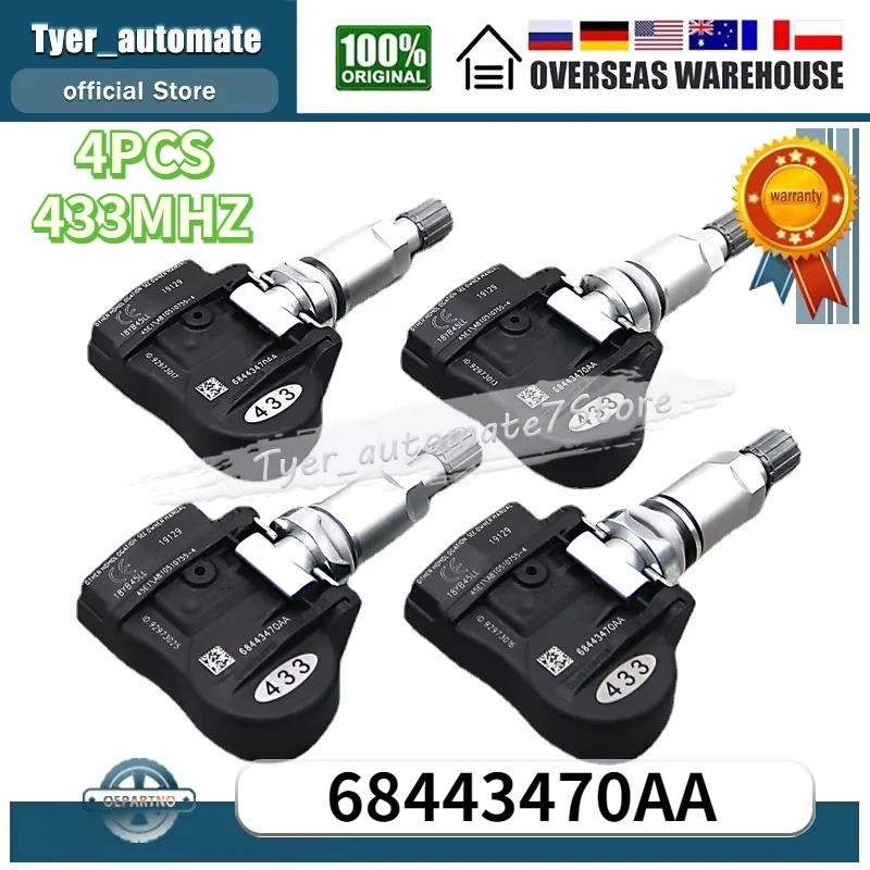 

433MHz 68443470AA TPMS Sensor Tire Pressure Monitoring Sensor For 2020-2021 Dodge Durango Jeep Grand Cherokee