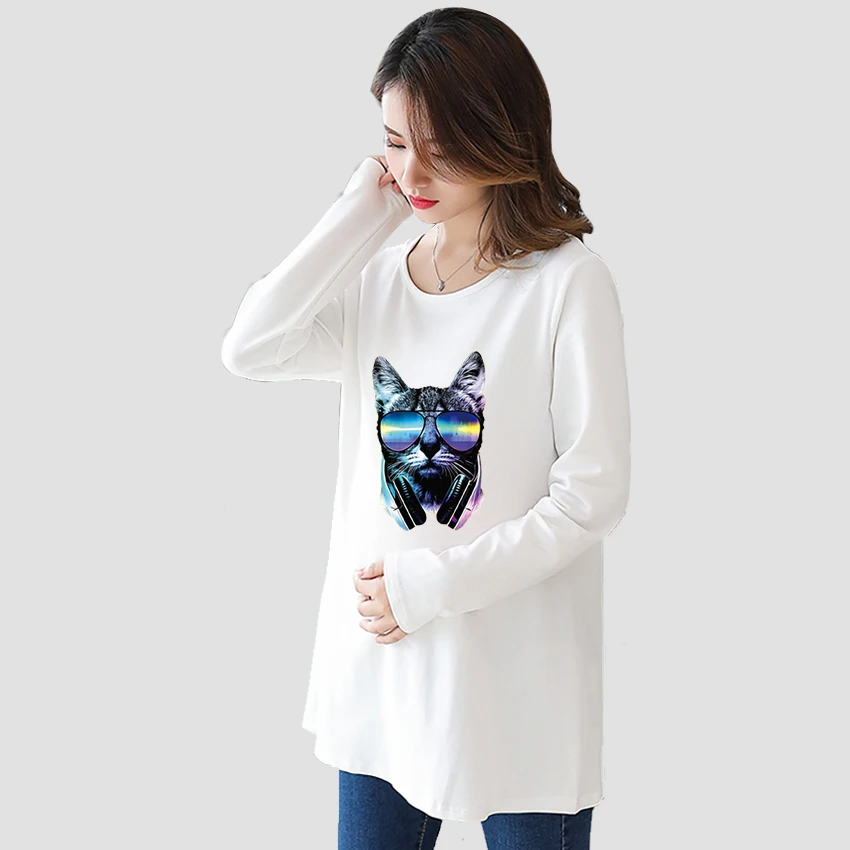 

Pregnant T-Shirt Girl Maternity Pregnancy Flattering Long SleeveShirt Mom Cat Printed Customized Women Add Your Design