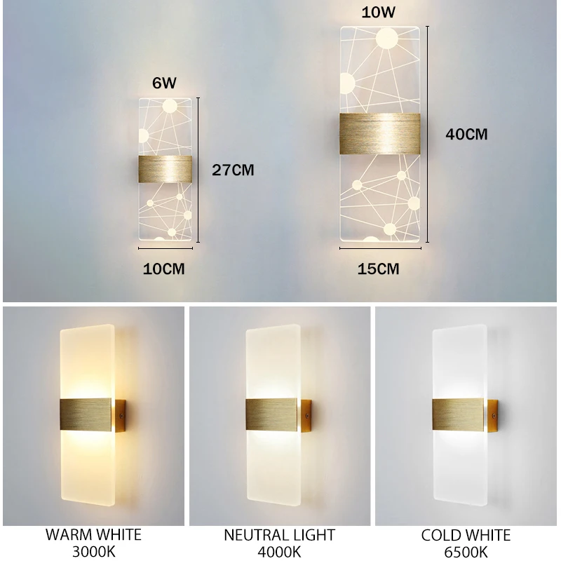 Acrylic Wall Light 40cm Larger Size LED Indoor Sconce Lamp Bedroom Living Room Bedside Lamps Modern Nordic Decor 10W AC85-265V