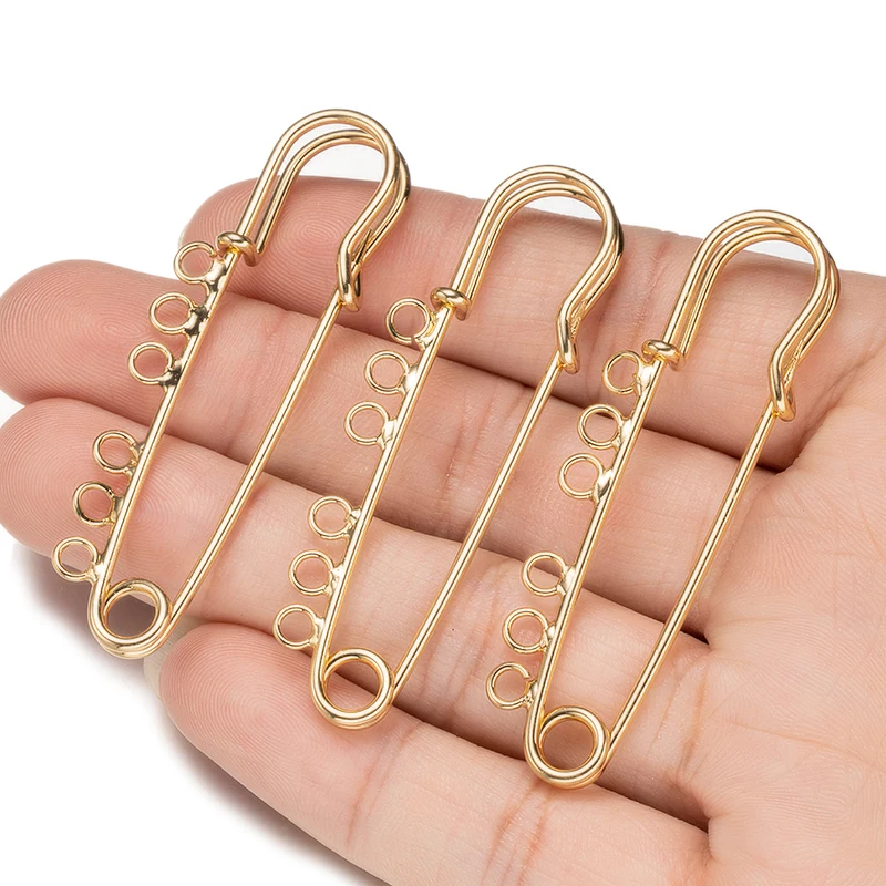 10pcs 50/57/61/65/70mm Safety Pins Brooch Blank Base 3/6 Rings Hole Charms for DIY Jewelry Making Supplies Accessories Crafts