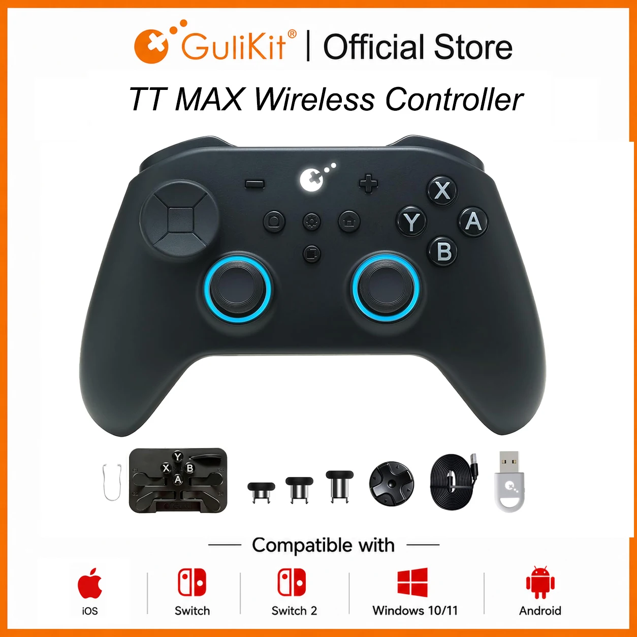GuliKit TT MAX ワイヤレスゲームコントローラー、テンション調整可能なTMRジョイスティック搭載、アンチドリフトゲームパッド、Switch 1/2、PC、Android、iOS対応