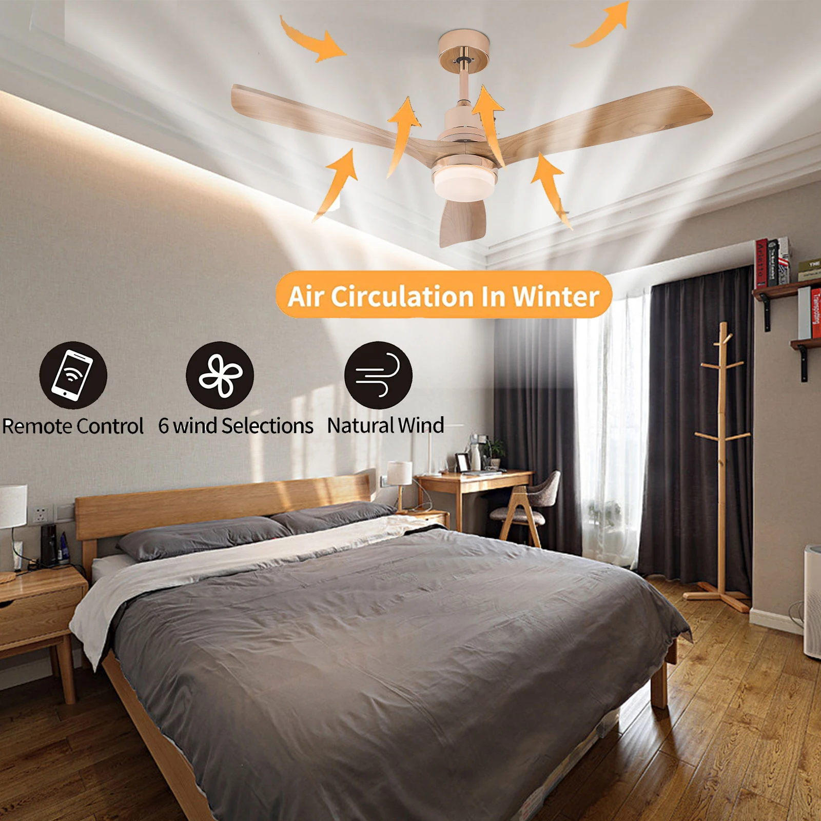 48 Inch Ceiling Fan with Lights and Remote 3 Wood Blade Modern Fan Chandelier with 6 Speed Timer 3 Color Temperature