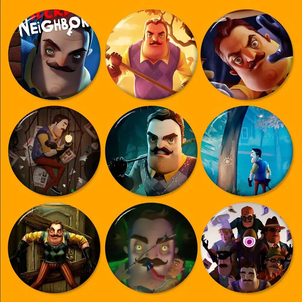 شعبية لعبة الرعب H-Hello N-الجيران 2 الكرتون دبابيس أنيمي شارة مستديرة اليدوية بروش التلبيب دبابيس مجوهرات لحقيبة الظهر