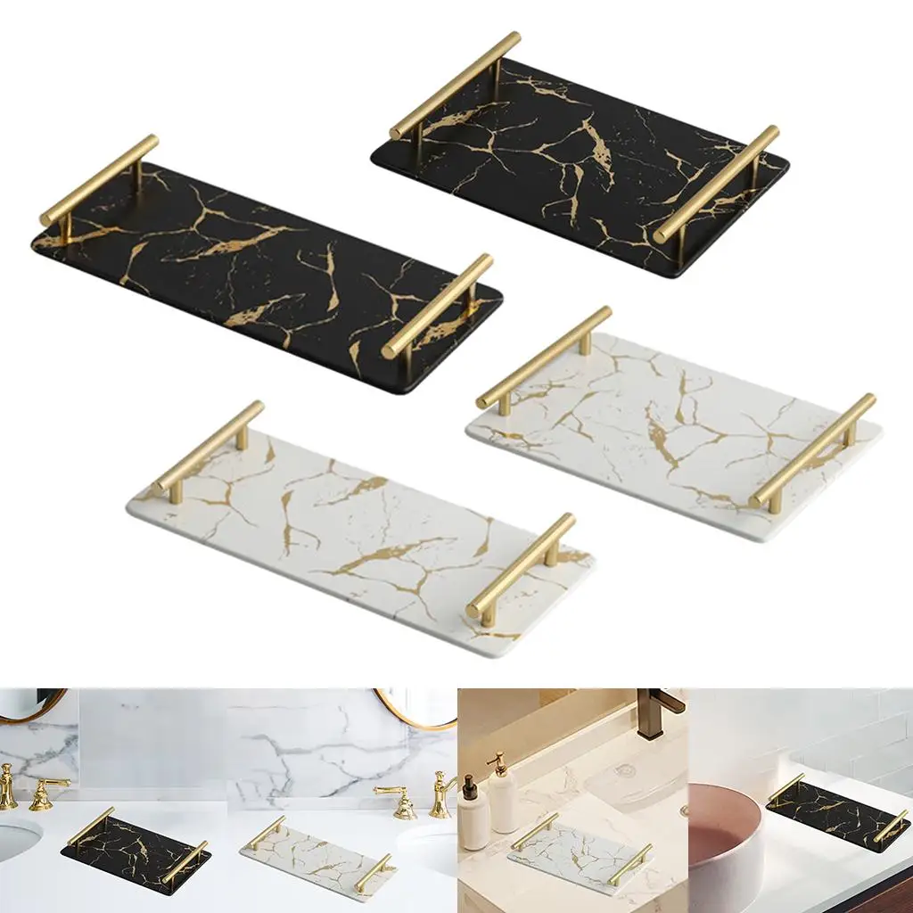 Nordic Marble Texture Serving Tray Rectangular Ceramic Tray Ceramic Makeup Jewelry Storage For Living Room Water Cup Tray