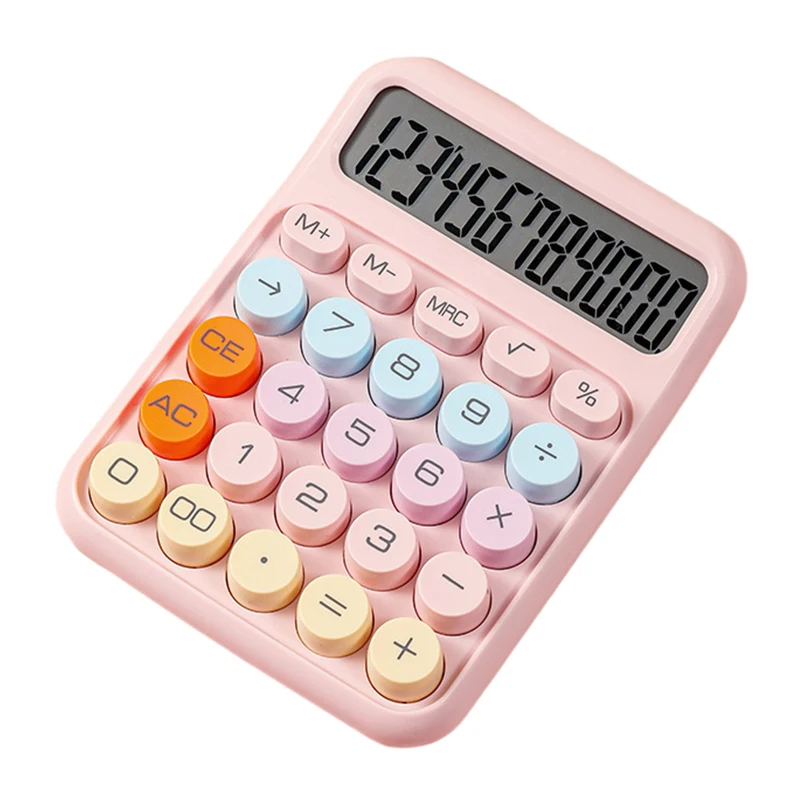 Mechanical Calculator 12 Digit Large LCD Display Big Round Button Cute Candy Colored Calculator Suitable for Office School Home