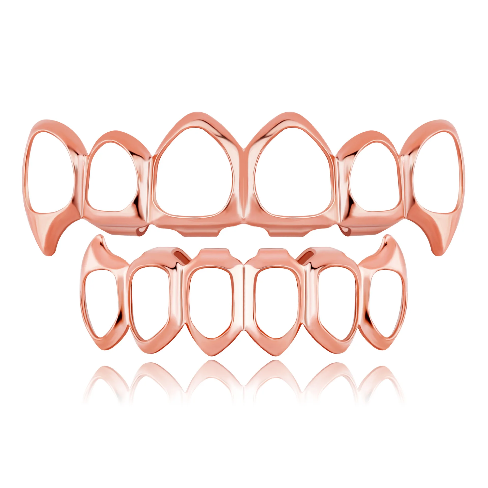 A set of 18k gold-plated brass hollowed out braces, personalized, fashionable, and minimalist sharp teeth hip-hop braces