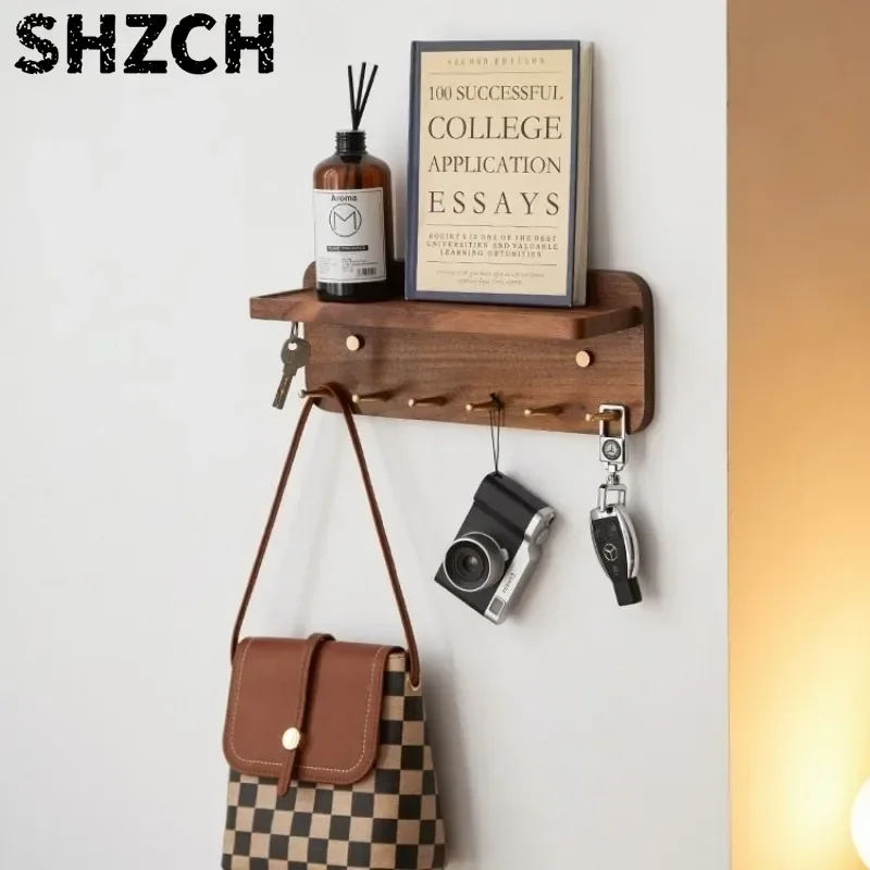 Key Holder Wall Mount for Home Organization Wooden Key Holder for Wall with 4 Hooks & Floating Shelf Stylish Home Decor Solution