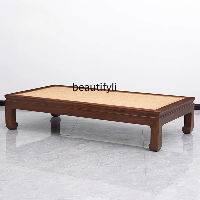 

Chinese Style Luohan Bed Old Elm Wood Rattan Mat Double Bed Meditation Chair Solid Wood Classical Cooling Bed