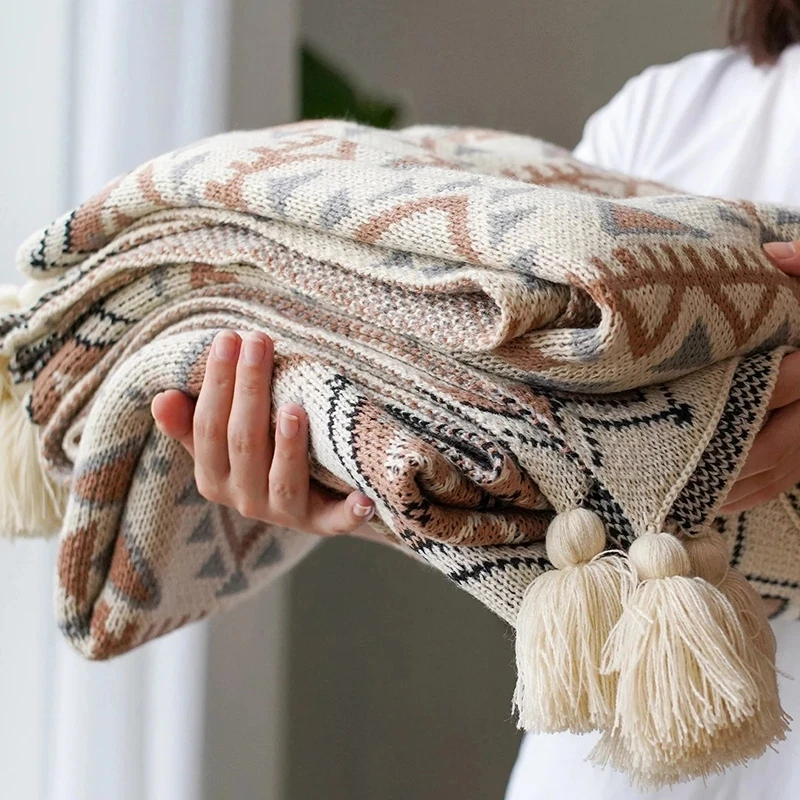 Soft Tassel Knitted Blankets Plaid Bohemian Tapestry Nap Blanket Vintage Decor Blanket Sofa Cover Deken Cobertor Drop shipping