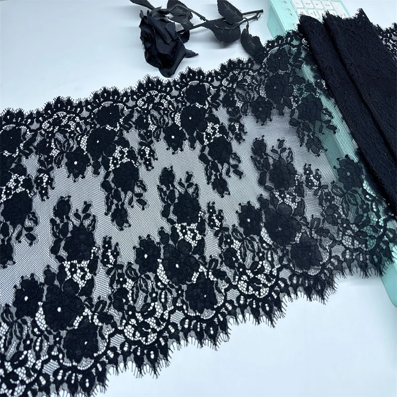 Black Chantilly Bridal Lace Fabrics Floral Embroidered Eyelash Lace Trim Wedding Dress Lace Accessories Lingerie Crafts