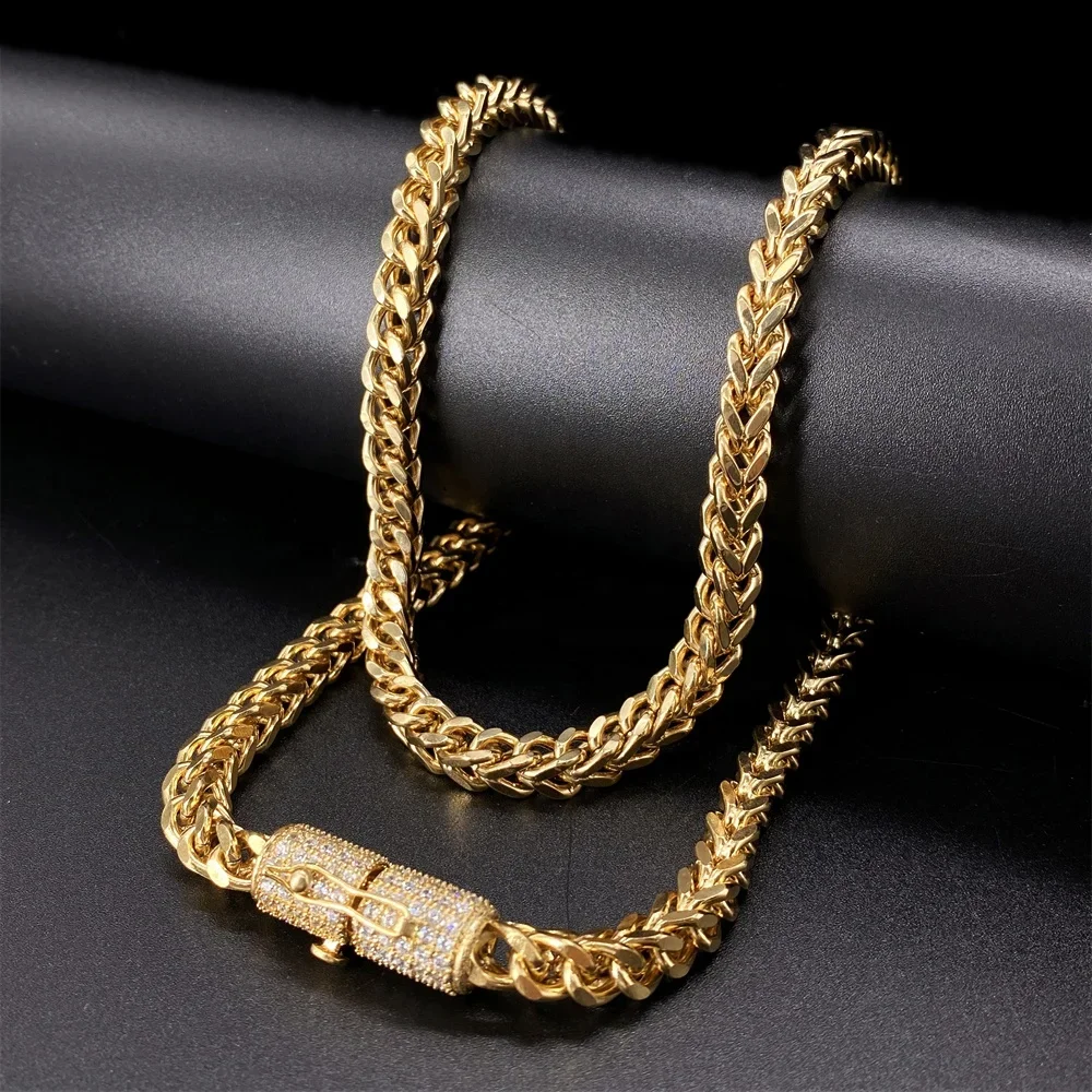 

Iced Out VVS Zircon Clasp Fashion Miami Cuban Stainless Steel Franco Necklace Design Jewelry Mens Necklaces