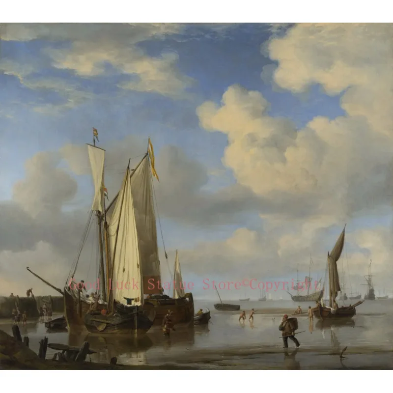 

wholesale Famous oil painting Replica # London Museum Religious ART- willem van de velde - dutch vessels inshore and men bathing