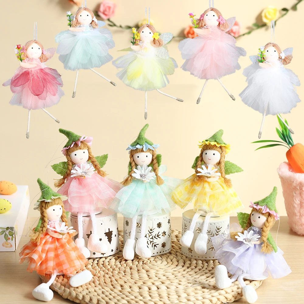 

Easter Veil Skirt Flower Fairy Hat Elf Girl Ornament Multi Colors Angel Girl Pendant Happy Easter Spring Party Decor Kid Gifts