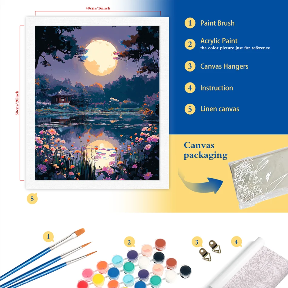 RUOPOTY Painting on Numbers Lake Surface Night View Oil Picture Drawing Coloring Hand Painted Painting Coloring By Number Kits