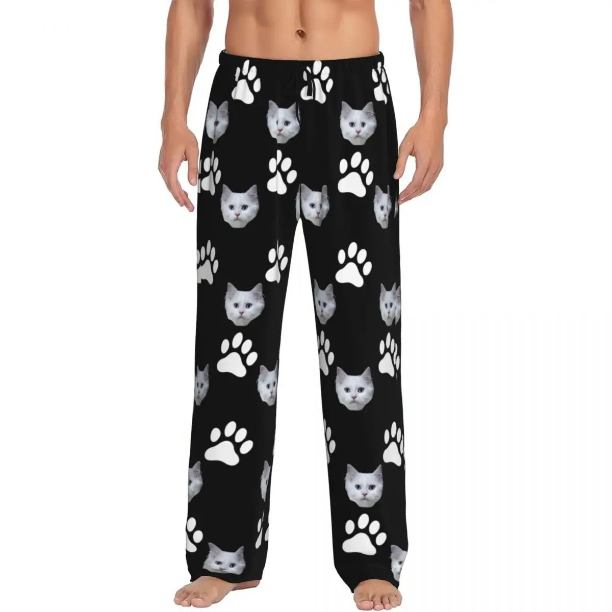 

Custom Personalized Pet Cat Face Pajamas Pajama Pants Men Lounge Sleep Drawstring Sleepwear Bottoms with Pockets