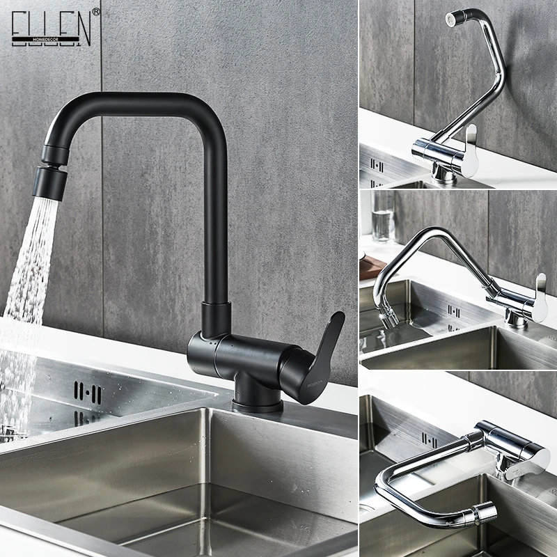 Deck Mounted Black Kitchen Faucets Pull Out Hot Cold Water Filter Tap for Kitchen Two Ways Sink Mixer Kitchen Faucet EL9005