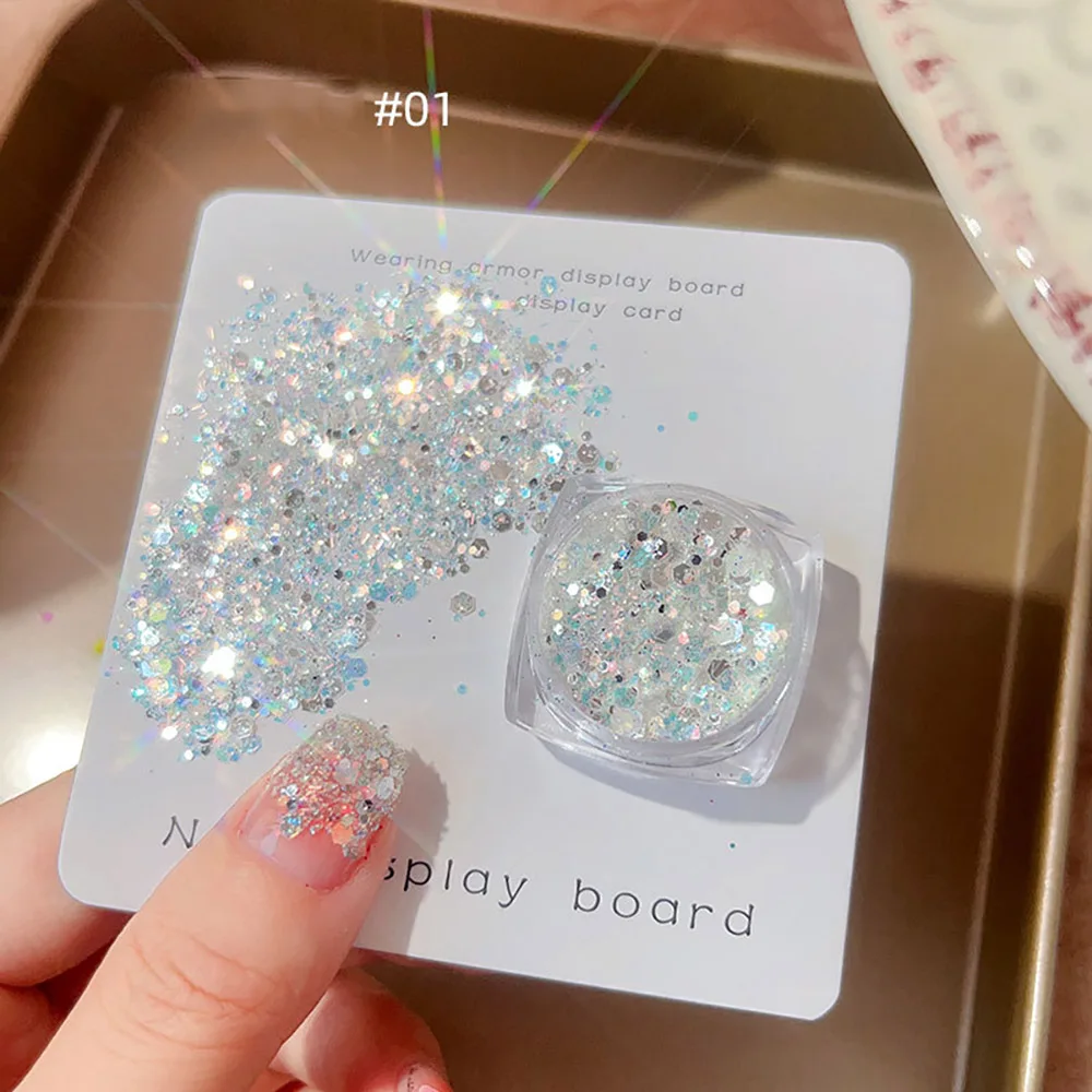 -Sea Ocean- Versatile Trendy Flashing Mermaid Hexagon Glitter Mixed Size Cheese Salt Flakes Nail Gel Polish Adorning Sequins 404