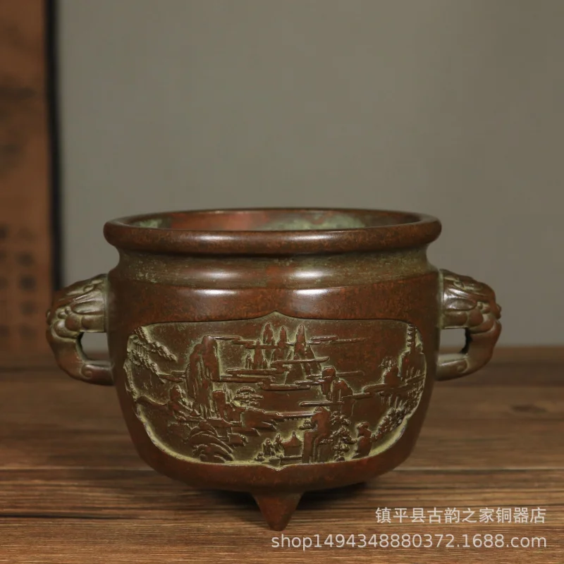 Mountain and Water Elephant Home Desktop Metal Craft Ornament Copper Burner Incense