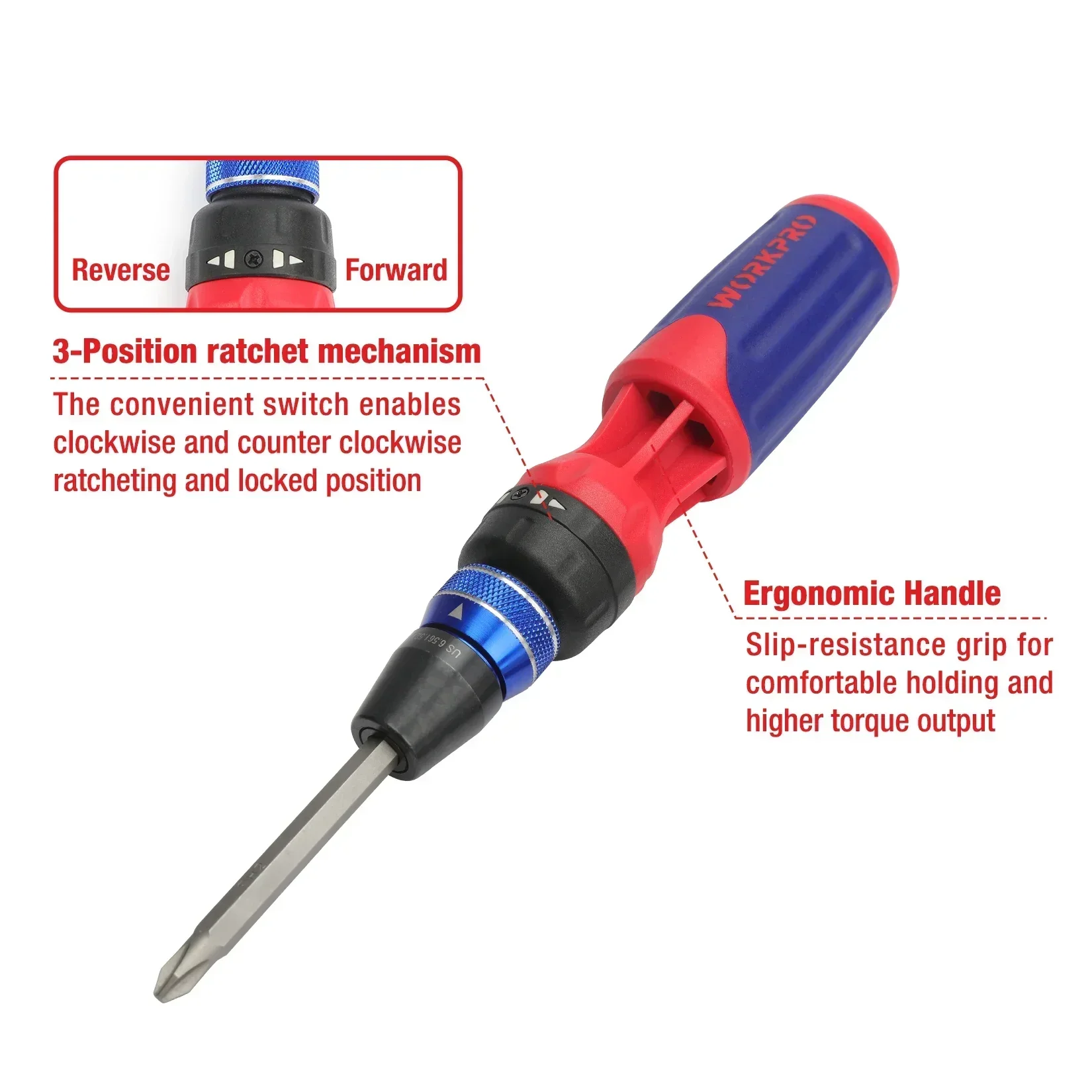 WORKPRO Ratcheting Screwdriver Set 12 in 1 Screwdriver Bit Set With Quick-load Mechanism S2 Bits Screwdriver Kit