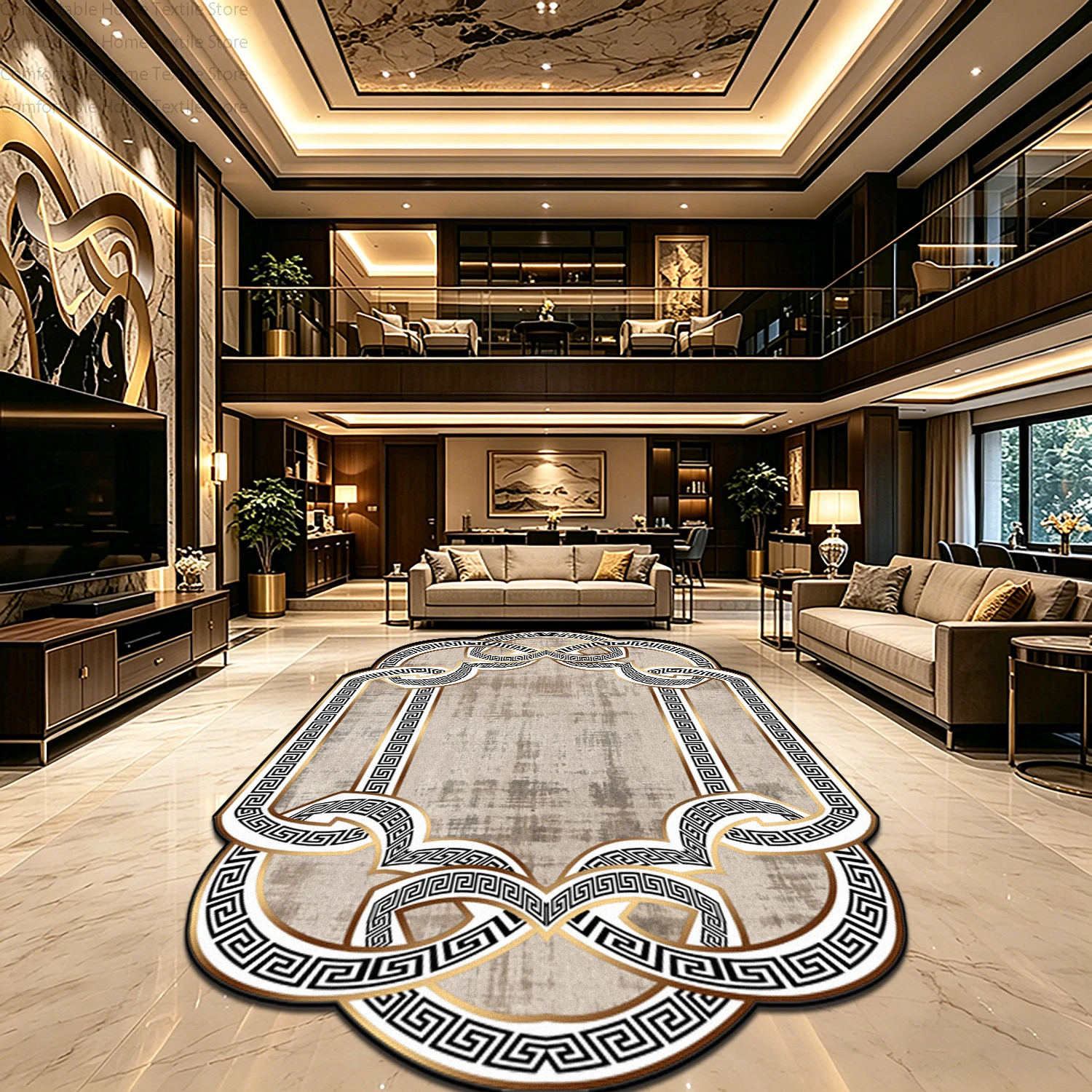 Golden Luxury Style Fluffy Irregular Shaped Rug Decoration Bedroom Bedside Antiskid Soft Carpet Washable Short Velvet Floor Mats