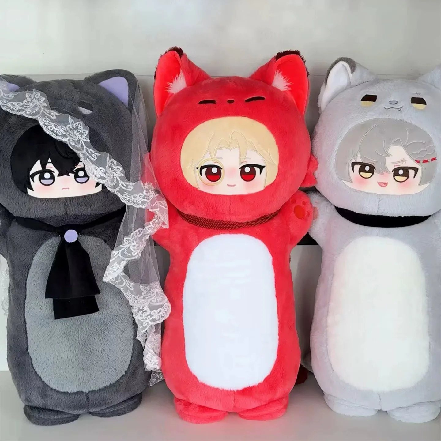 Soft Fluffy Nightfall Ghost Red Glove Wolf Plush Long Pillow Cute Stuffed Cuddle Companion For Sofa Bed Nap Gift