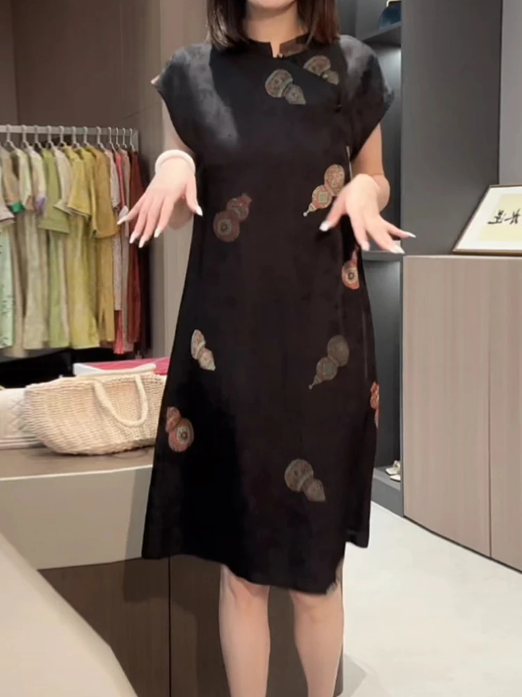 Nouvelle jupe trapèze chinoise à imprimé floral, taille haute, amincissante, style coréen, pour le travail ou la détente, coupe ample, été...