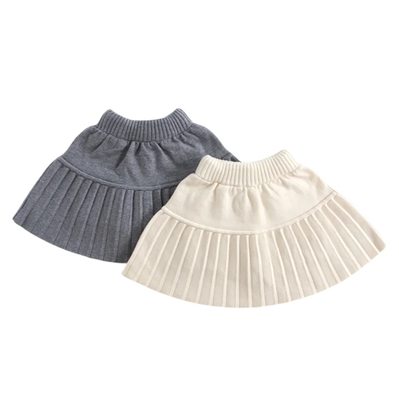 

2025 Autumn Cotton Knitted Infant Baby Girls Pleated Skirt 0-4Y Preppy Style Kid's Lotus Leaf Culotte Safety Shorts Girls Skirts