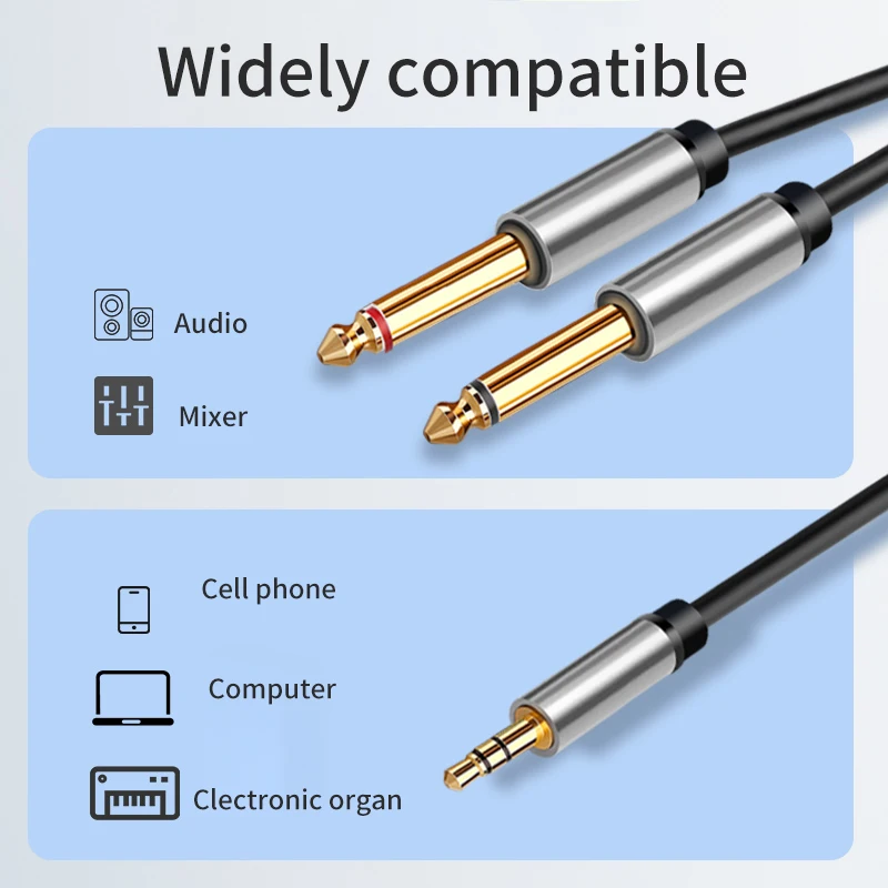 AUX Audio Cable 3.5mm to 6.5mm Adapter Mixer Amplifier Speaker 6.5mm Jack 3.5mm Adapter TRS to Dual 6.3mm Audio Splitter Cable