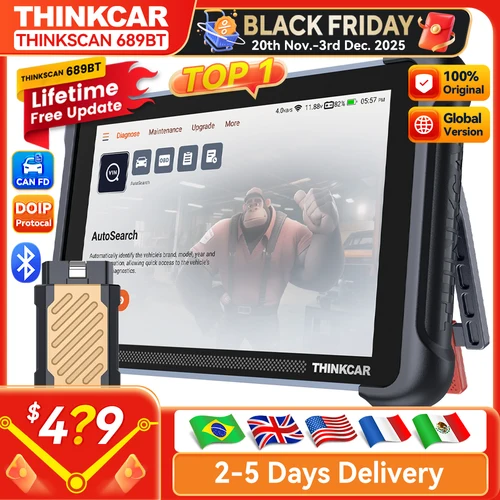 THINKCAR THINKSCAN 689BT OBD2 Herramienta de diagnóstico con actualización gratuita de por vida, codificación bidireccional DOIP CANFD de ECU, prueba activa, 34 reinicios, escáner automático