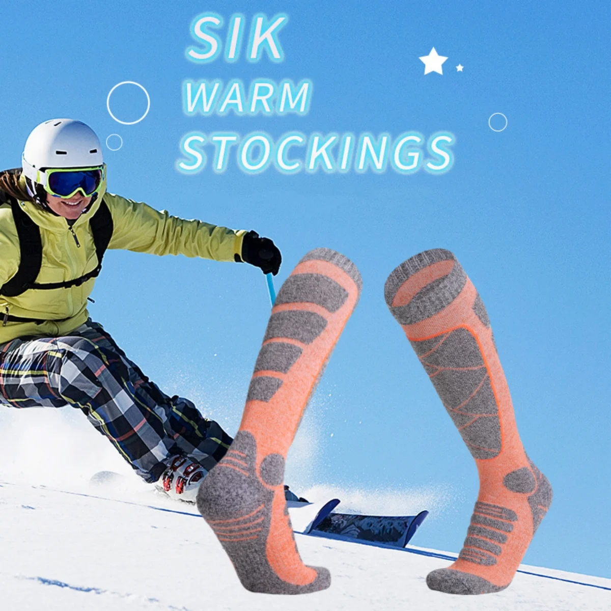 Two Wolves Winter Long tube Women's Ski Socks Sports Thick Climbing Socks Towel Bottom Long tube Sweat Absorbing Warm Socks