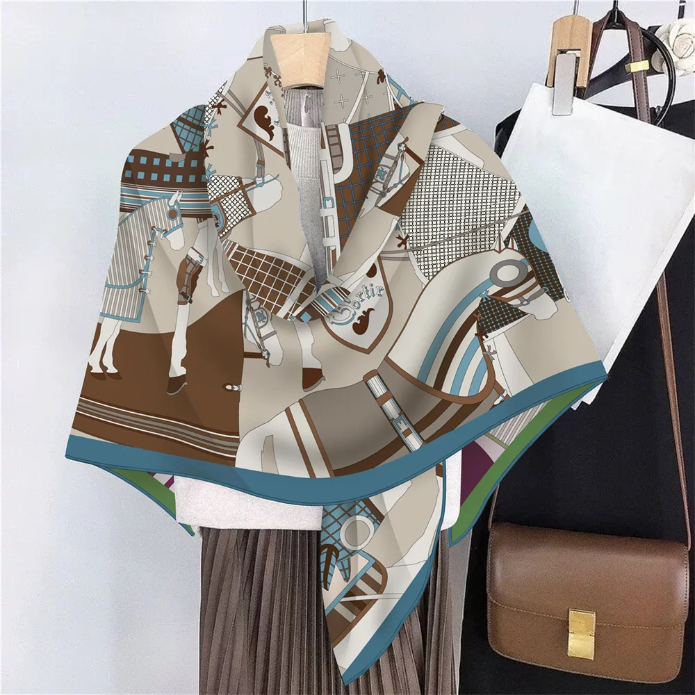 Handgerollter Schal aus 30 % Seide und 70 % Kaschmir für Damen, modisch, doppelt bedruckt, quadratische Schals, Tücher, Echarpes, Foulard Femme, Hijabs, 110 cm – Detail 4