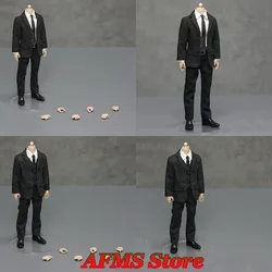 Manipple Studio 1/12 Scale Men Body Black Stripe Suit with Replace Hands Fit 6'' SHF MAFEX Male Head Sculpt Action Figure Doll