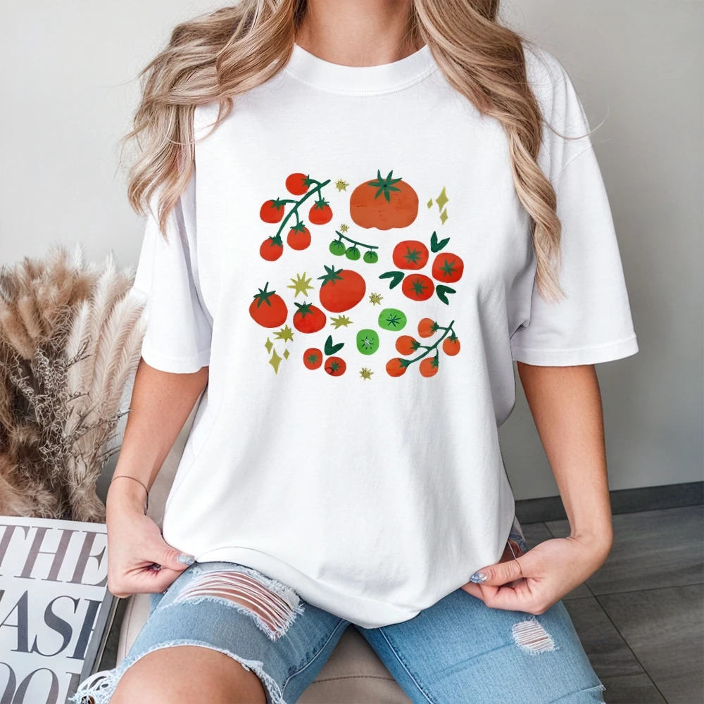 Een stapel tomaten grafisch shirt schattige meisjeskleding schattig patroon tee comfort kleur vintage retro Y2K mode-stijl