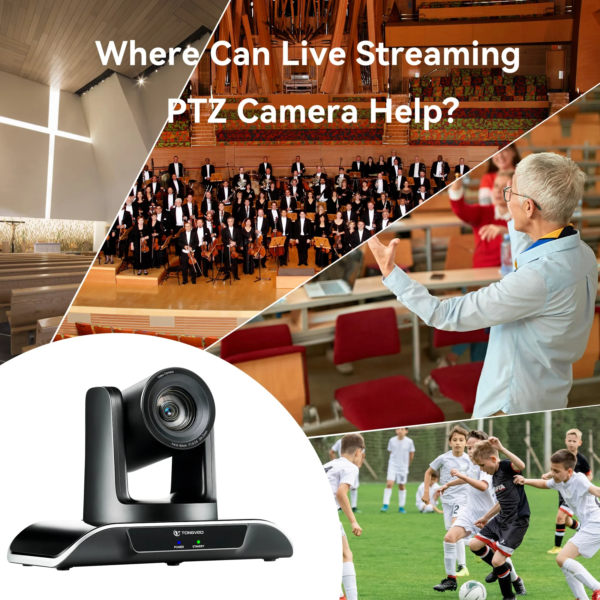 Câmera PTZ 4k de alta resolução Conexão USB3.0 AI Tracking Câmera de videoconferência Igreja/fluxo vivo