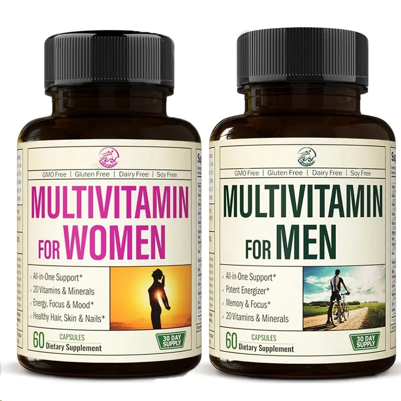 Men and women's daily compound vitamin and mineral supplements, totaling 120 capsules containing high-quality ingredients