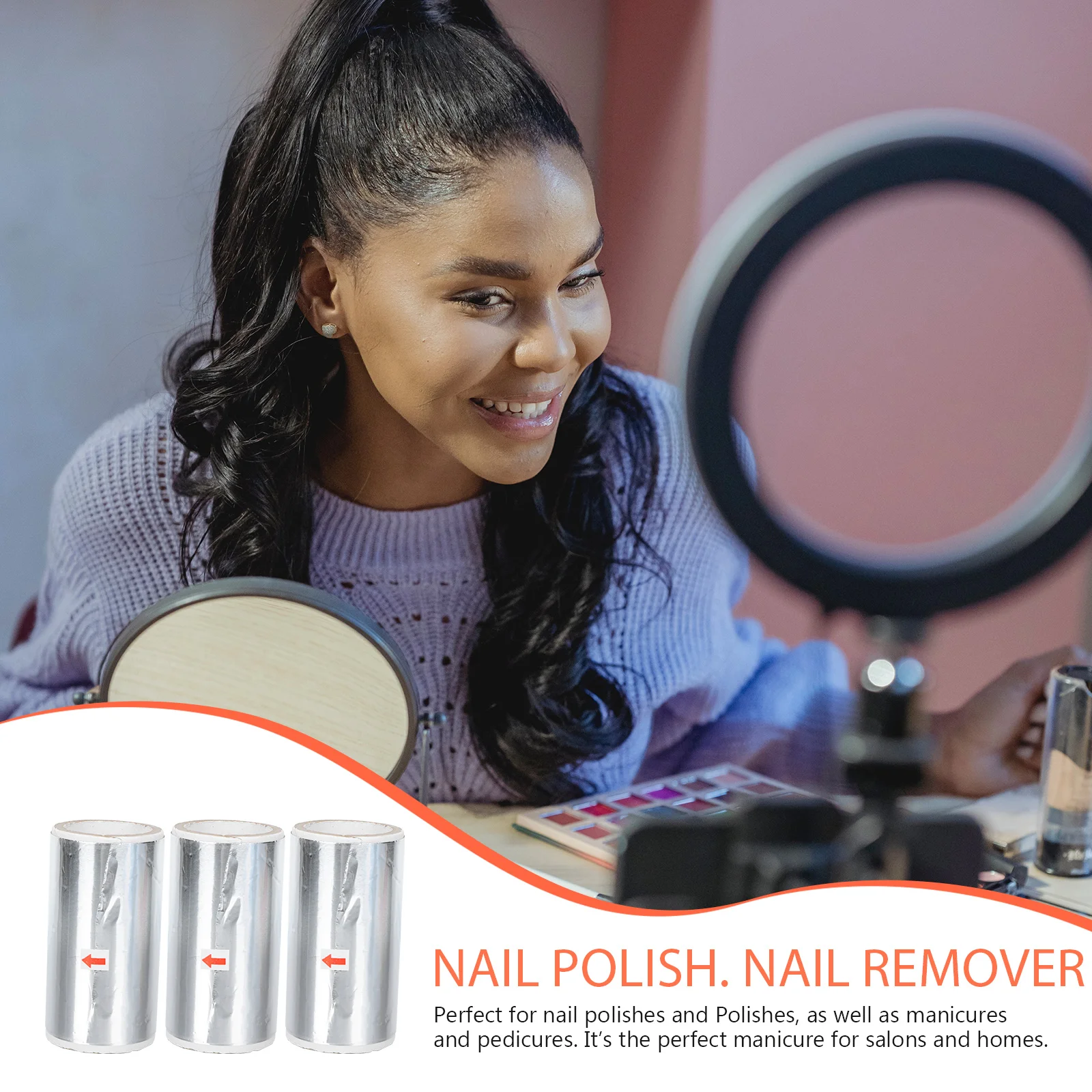 3 لفات من إكسسوارات مكشطة رقائق الأظافر شديدة التحمل من جل القصدير ومزيل طلاء الأظافر