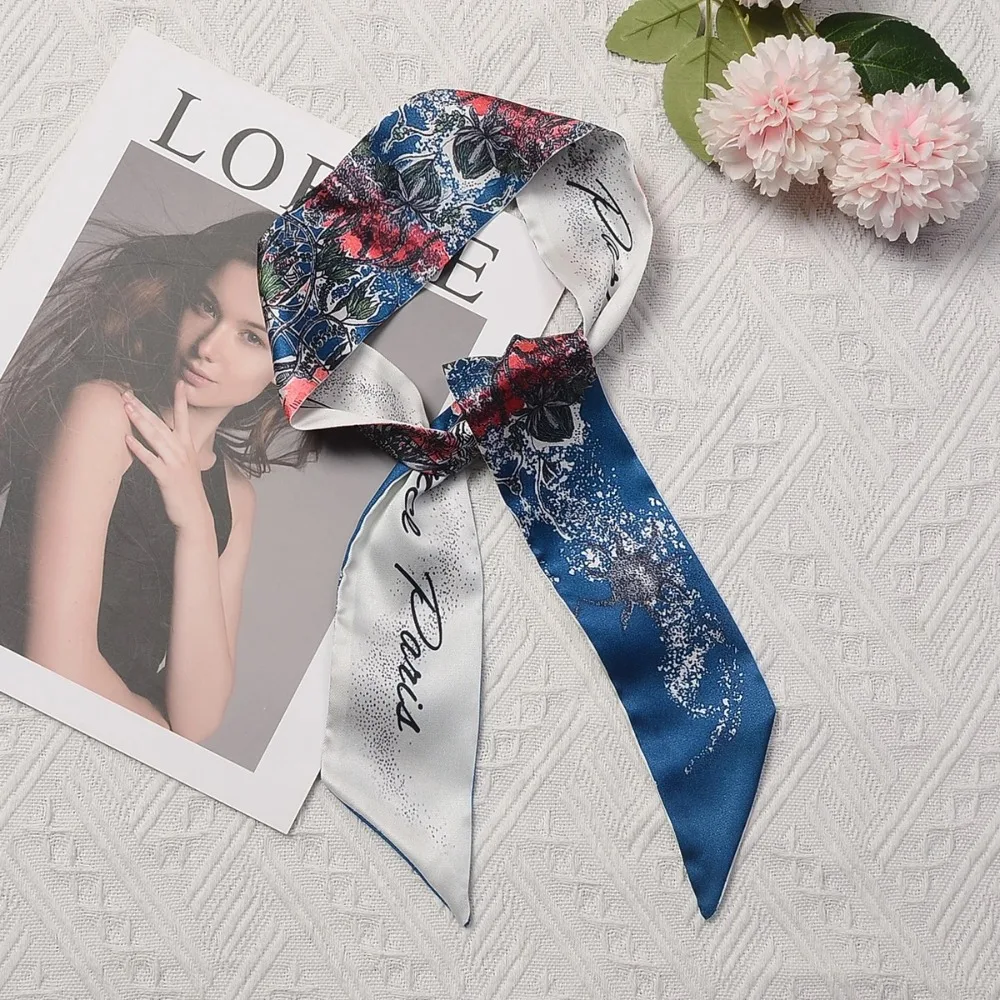 

New Women Scarf Crescent Bay Floral Design Hair Ribbon Bag Handle Necktie Decoration Present Gift Wholesale Ribbon