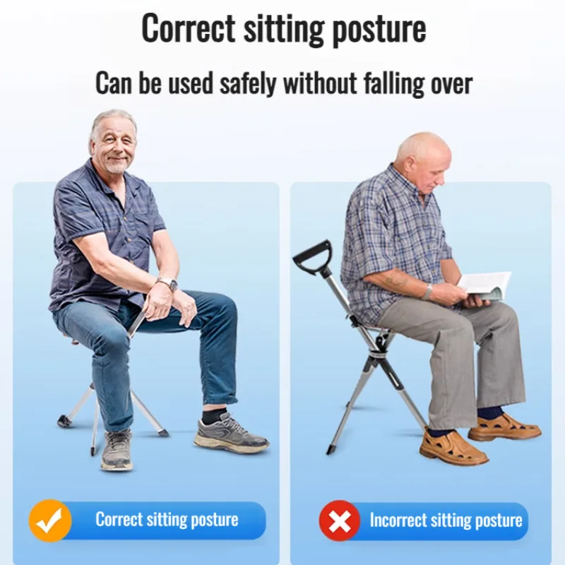 Foldable Walking Stick Chair Anti-slip Elderly Outdoor Walking Climbing Lightweight Triangular Stool Portable Walking Cane