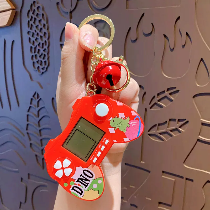 Pocket Mini Classic Game Machine Keychain Children's Handheld Red Dinosaur Game Console With Keyring Video Game Kids Toys