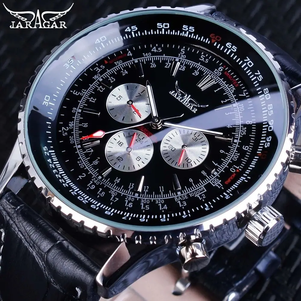 

Pilot Automatic Watch for Men Military Multifunction Sub-Dials Mechanical Watches Top Brand Luxury Leather Strap Clock