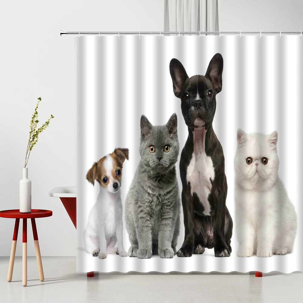 Funny Cute Cat Shower Curtain 3D Printed Animal Pattern Fabric Waterproof Polyester Home Decor Bathroom