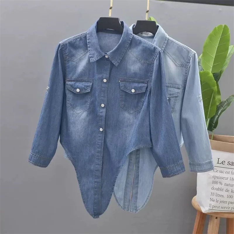 

2026 Summer New Lace-up Denim Shawl Sunscreen Shirt Female Plus Size Han Fan Female Student Short Cowboy Women's Coat